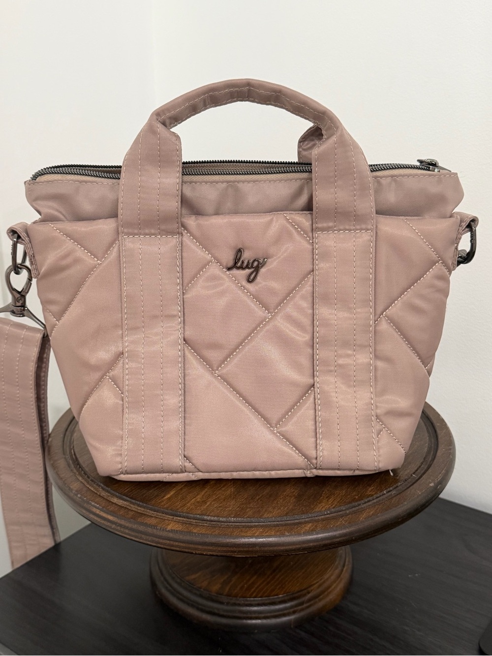 Lug Dory Mini Quilted Crossbody Bag Tote With Handles Taupe/Beige